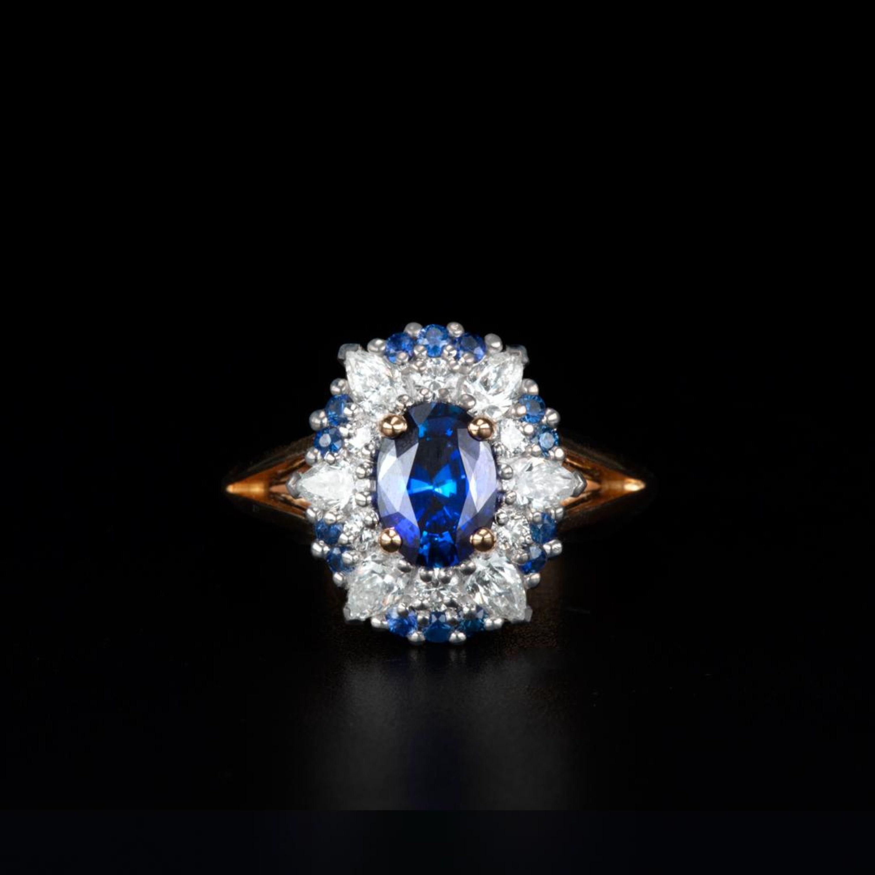 For Sale:  18K Gold Sapphire Engagement Ring, Unique Sapphire Diamond Wedding Ring 3