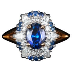 Verlobungsring aus 18 Karat Gold mit Saphiren, einzigartiger Saphir und Diamant