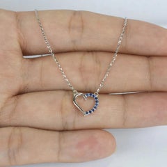 18k Gold Sapphire Necklace Dainty Heart Charm Necklace Valentine Jewelry