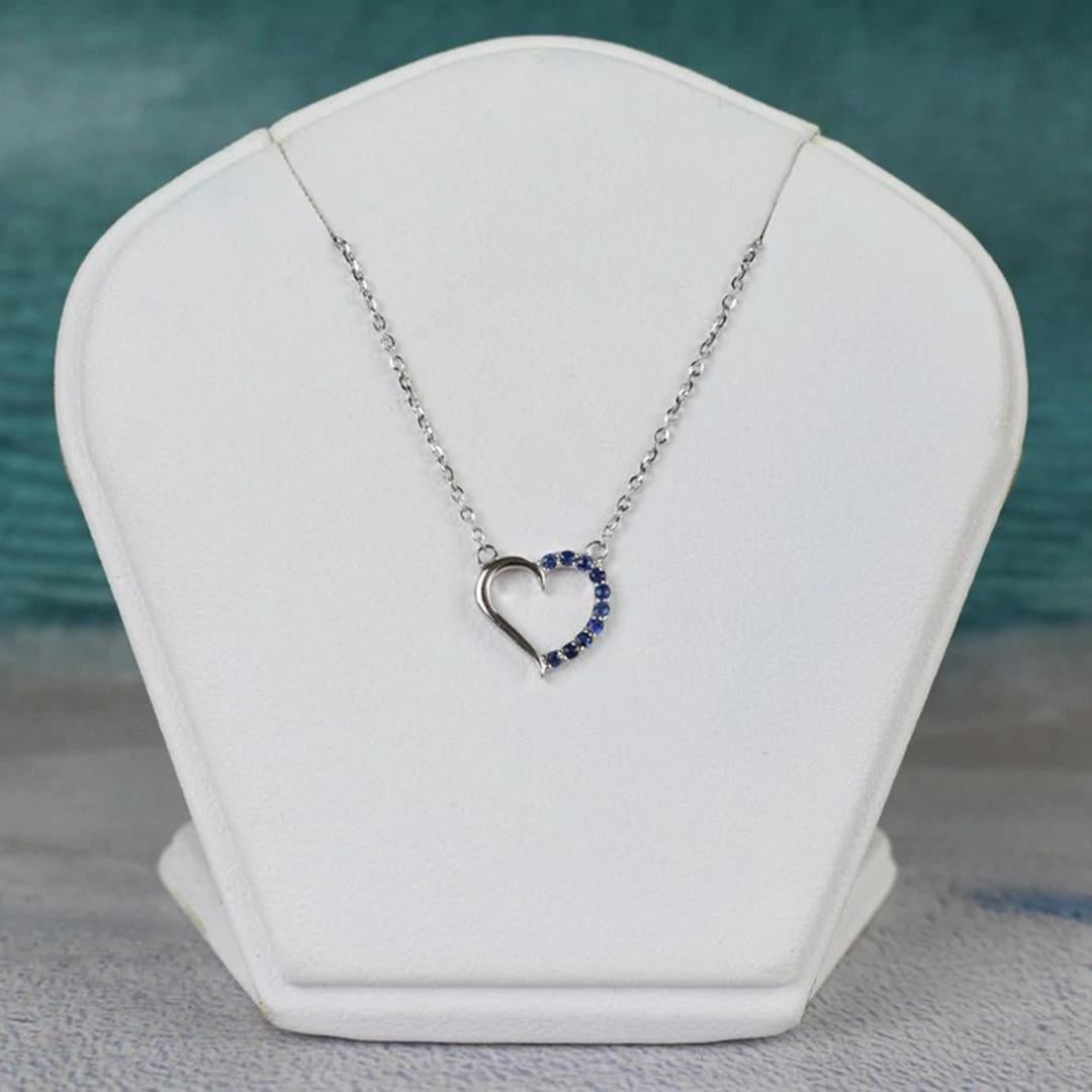 Women's or Men's 18k Gold Sapphire Necklace Dainty Heart Charm Necklace Valentine Jewelry For Sale