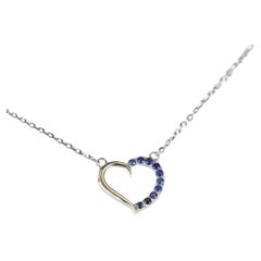 18k Gold Sapphire Necklace Dainty Heart Charm Necklace Valentine Jewelry