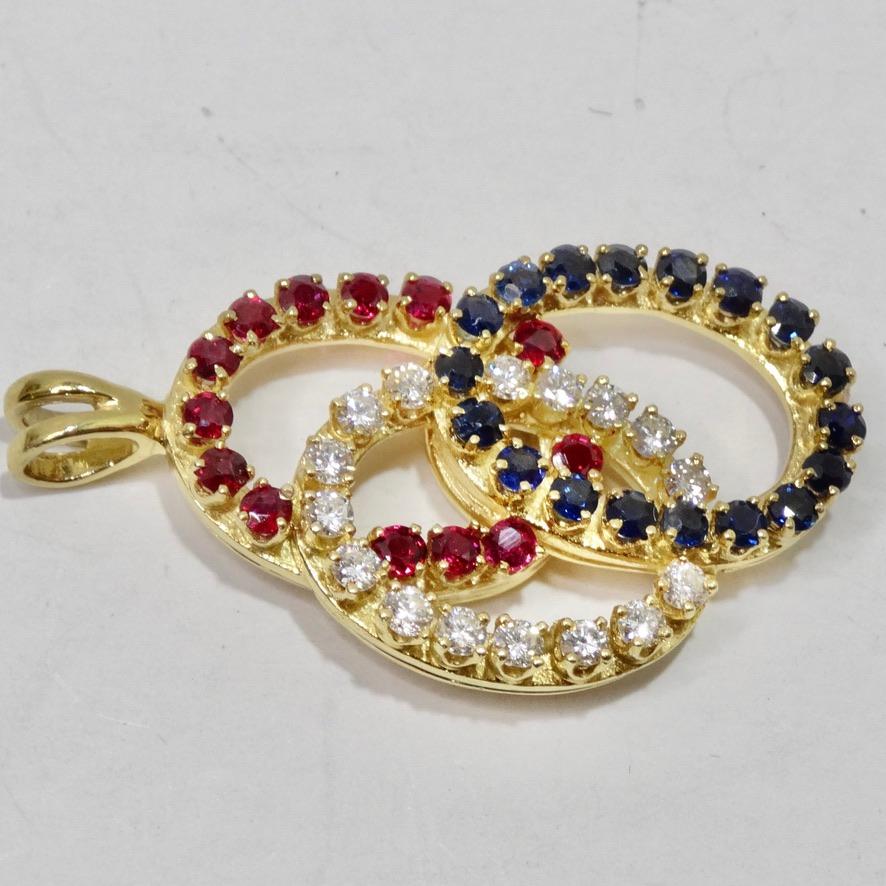 18K Gold Sapphire Ruby and Diamond Pendent In Good Condition For Sale In Scottsdale, AZ