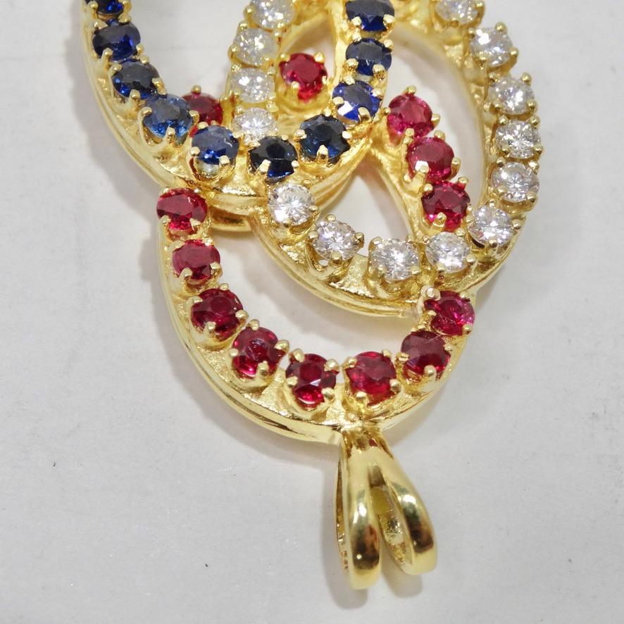 Women's or Men's 18K Gold Sapphire Ruby and Diamond Pendent For Sale