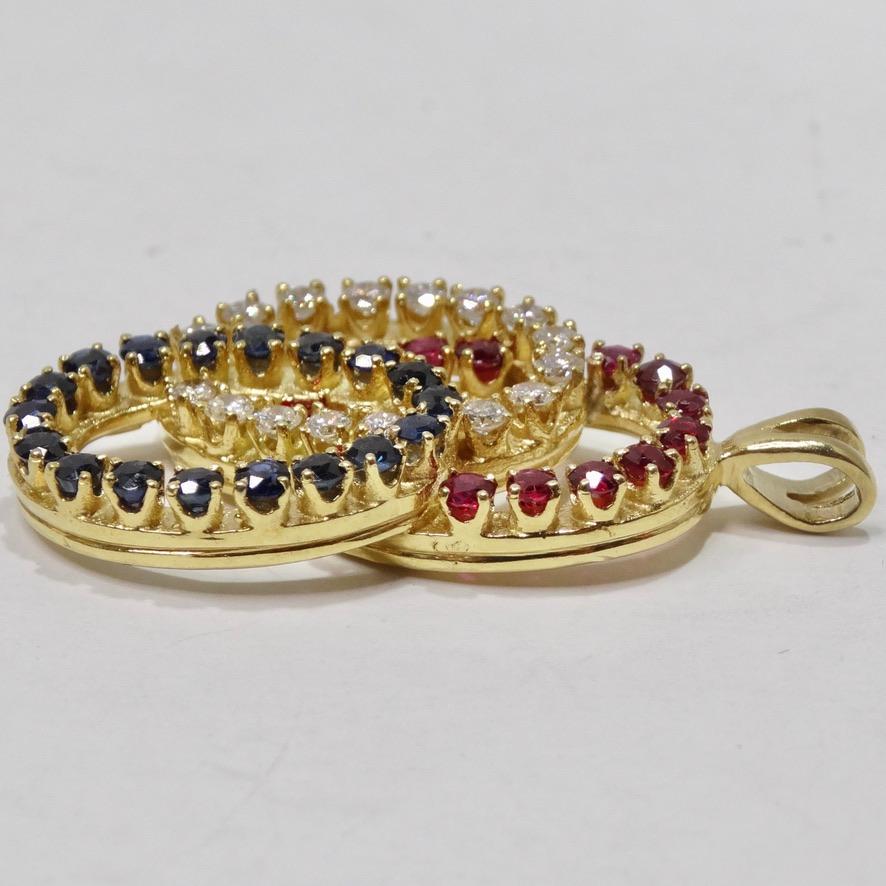 18K Gold Sapphire Ruby and Diamond Pendent For Sale 1