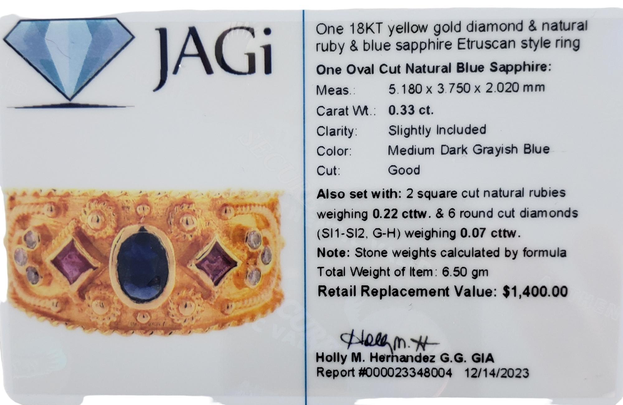 18 Karat Gold Saphir, Rubin & Diamant Ring Größe 9 #16330 4