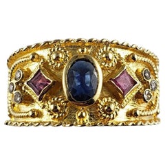 18 Karat Gold Saphir, Rubin & Diamant Ring Größe 9 #16330