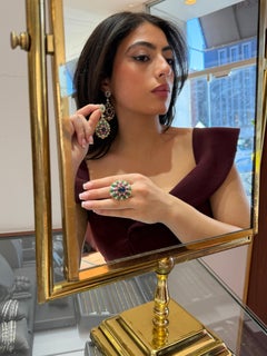 18K Gold Sapphire Ruby Emerald Cabochon Earrings with Diamonds, Persian Style