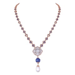 Sapphire Tanzanite Diamond 18k Rose Gold Chain Necklace