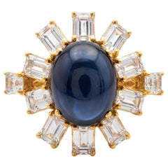18K Gold Sapphire & Topaz Sunburst Ring
