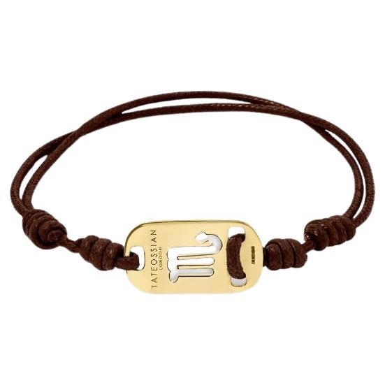 18K Gold Scorpio Bracelet with Brown Cord For Sale