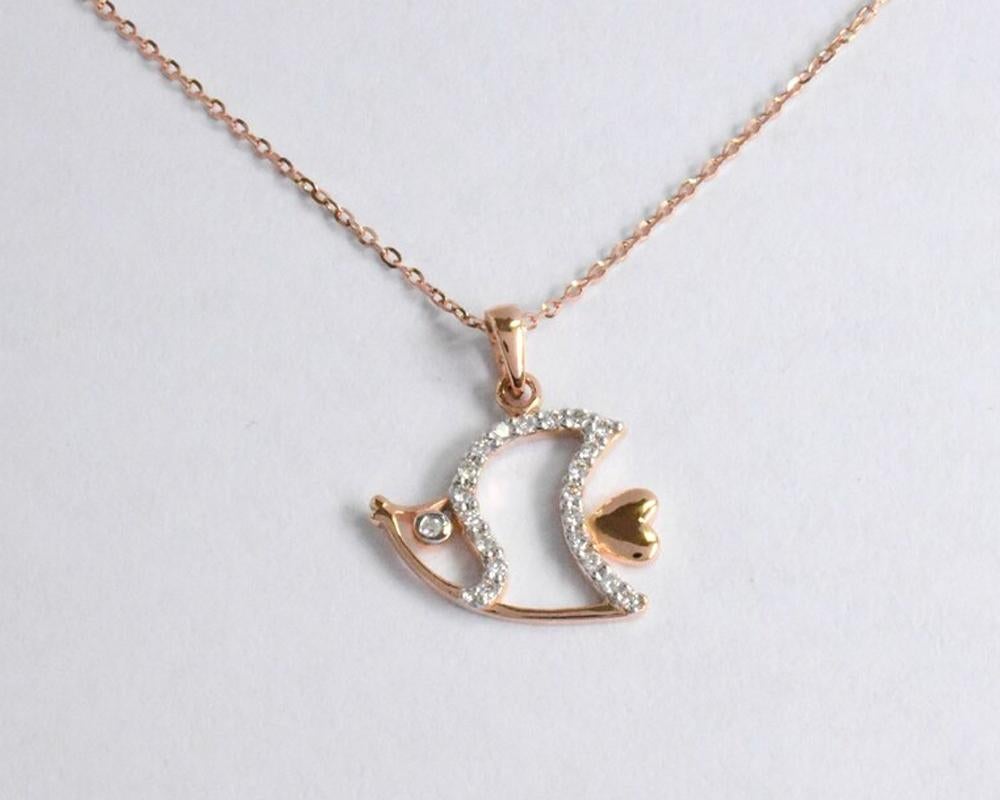 Modern 18k Gold Sea Life Necklace Diamond Fish Necklace Ocean Fish Necklace For Sale