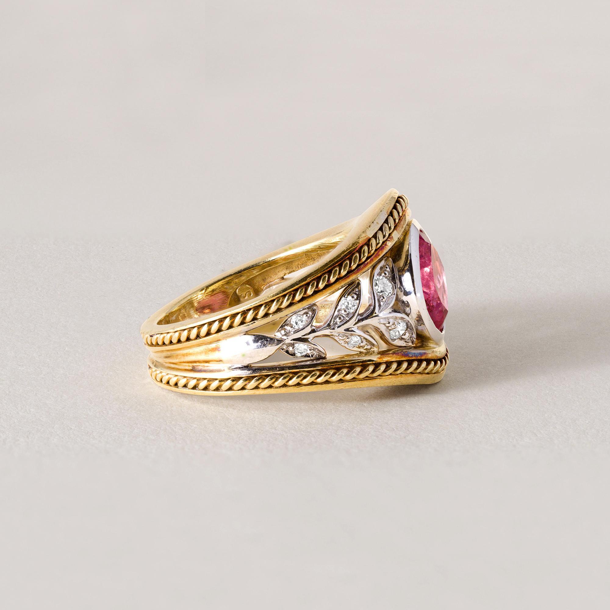Contemporary 18K Gold Seidengang Pink Tourmaline and Diamond Ring For Sale