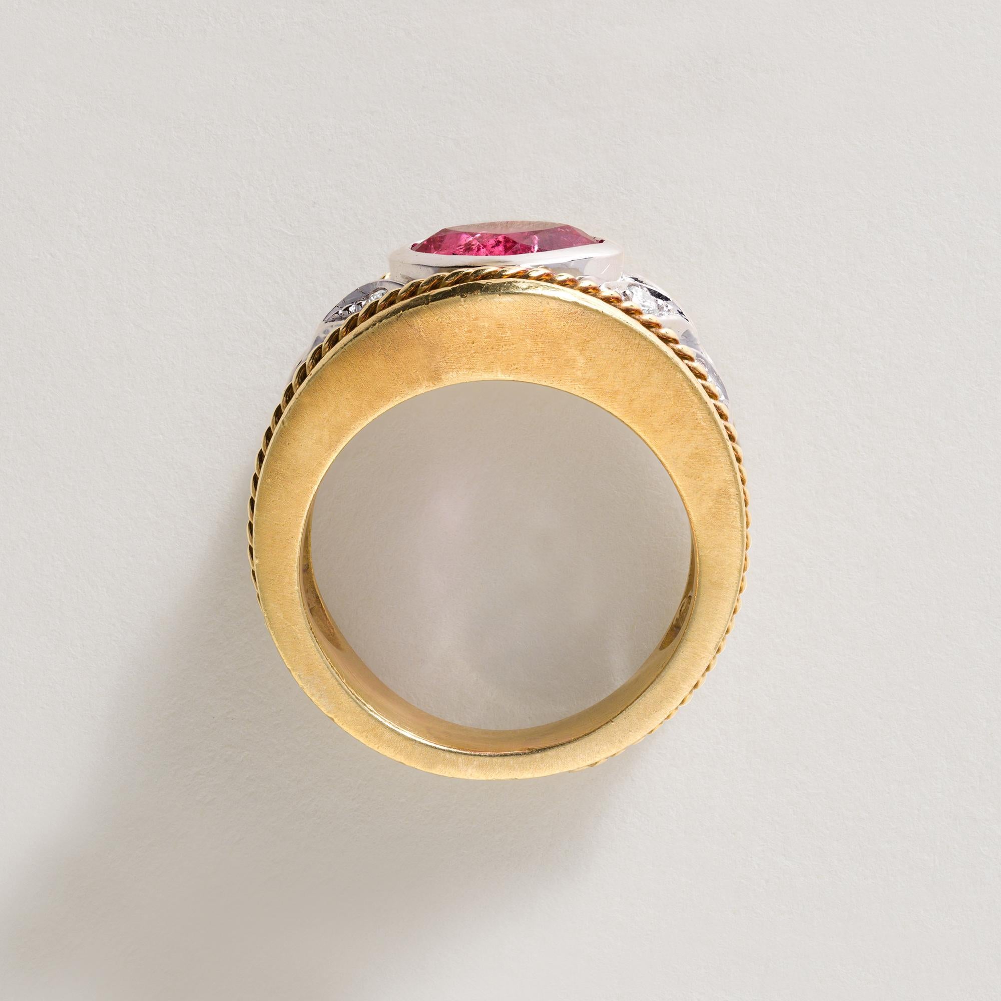 Cushion Cut 18K Gold Seidengang Pink Tourmaline and Diamond Ring For Sale