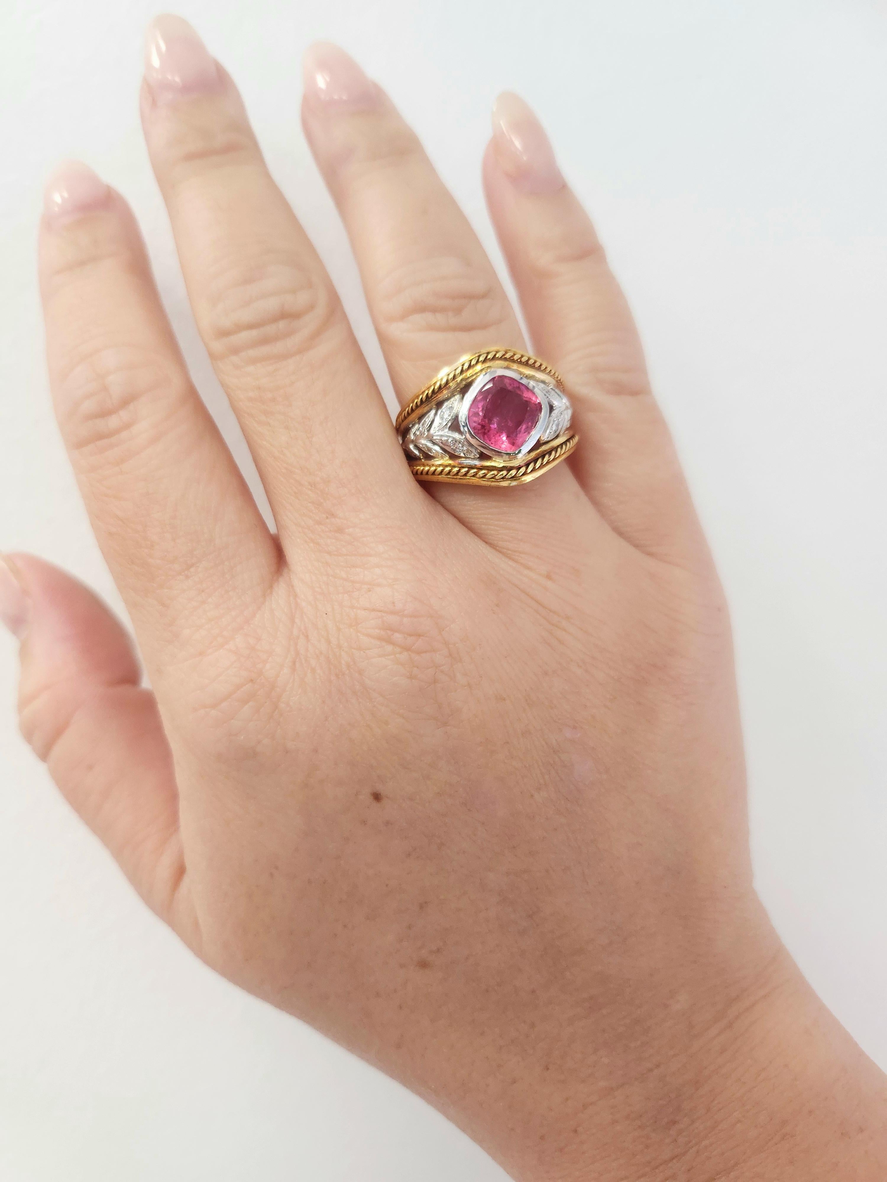 18K Gold Seidengang Pink Tourmaline and Diamond Ring In Good Condition For Sale In Los Angeles, CA