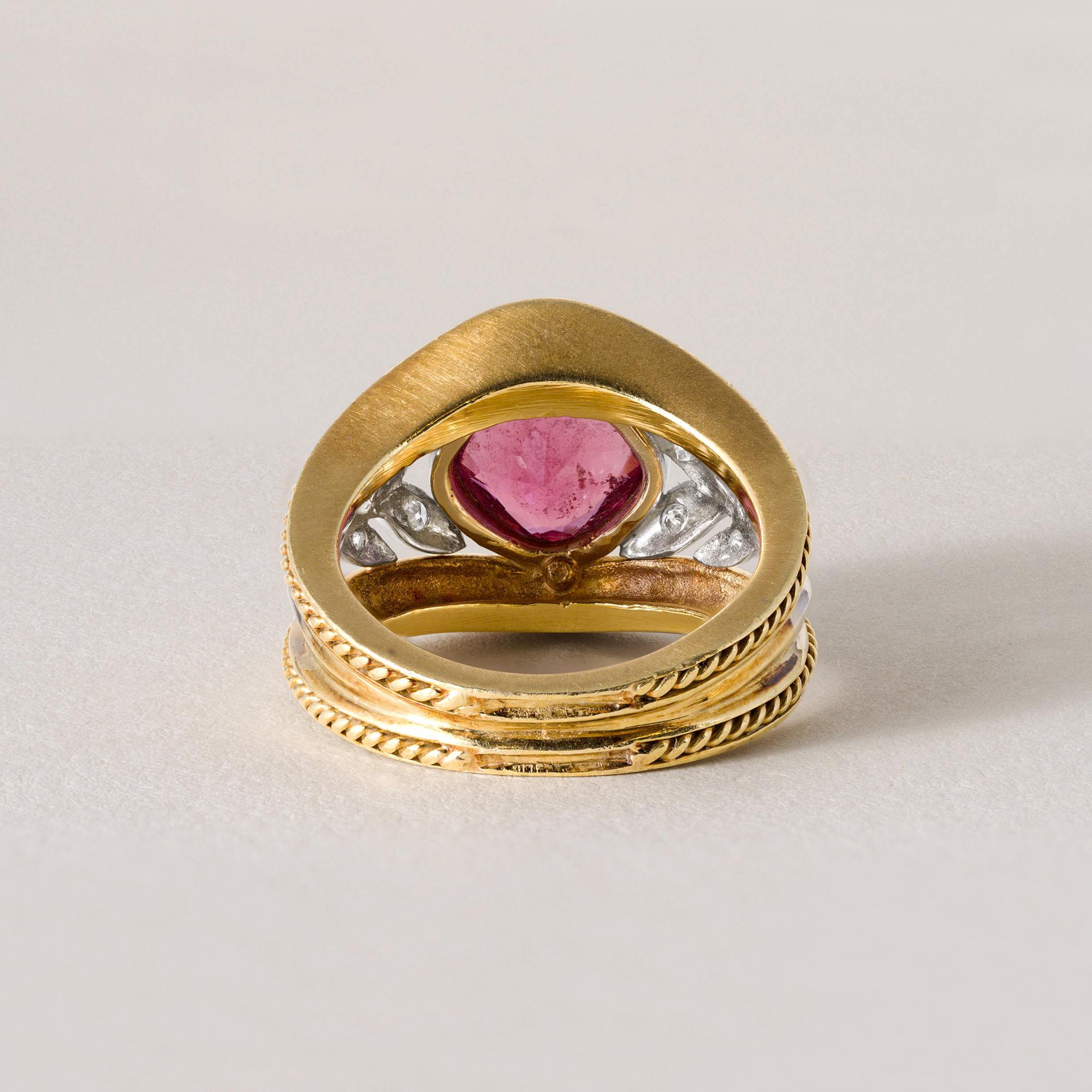 Women's 18K Gold Seidengang Pink Tourmaline and Diamond Ring For Sale