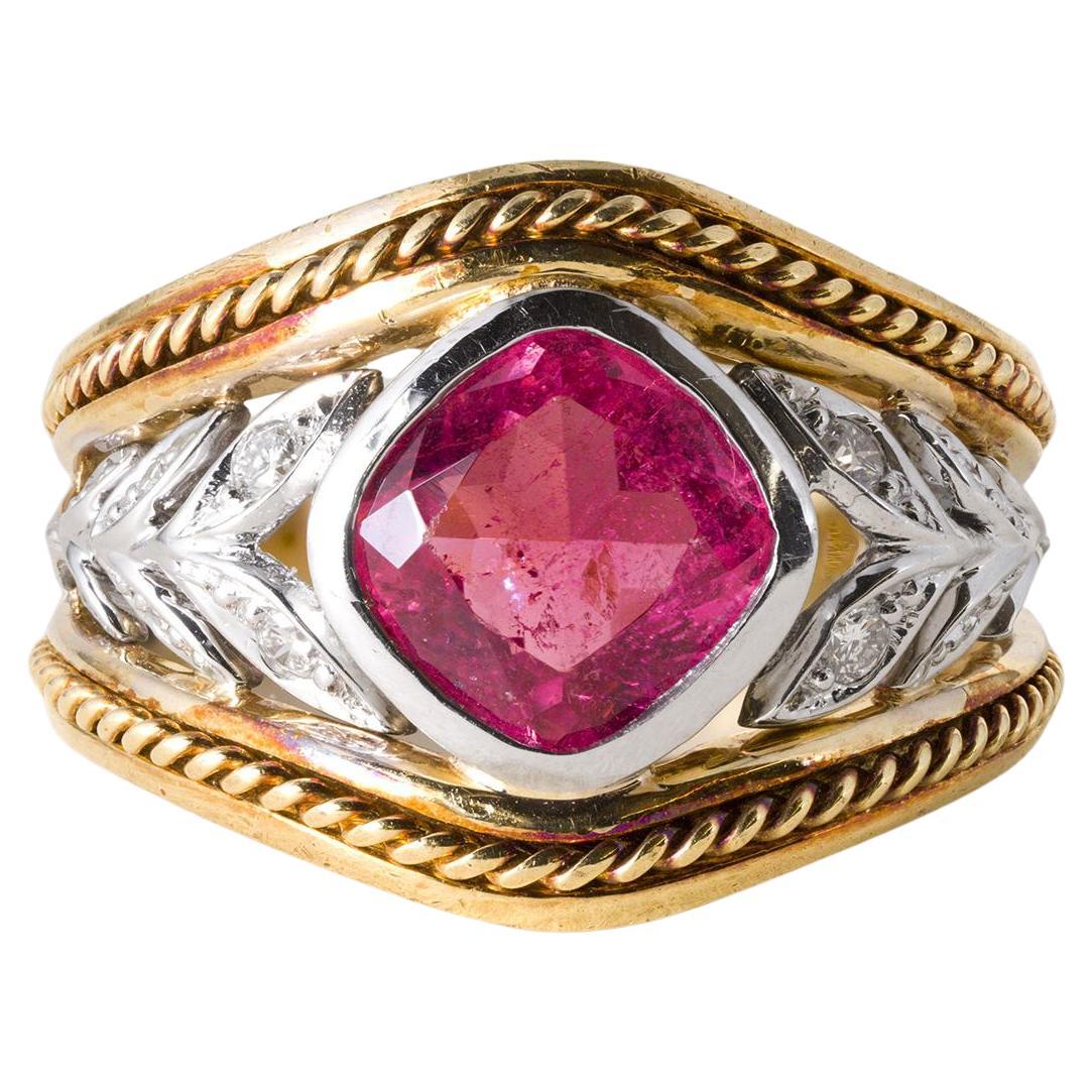 18K Gold Seidengang Pink Tourmaline and Diamond Ring For Sale