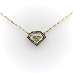 18K Gold Shield Shape Diamond Pendant with Diamond Halo