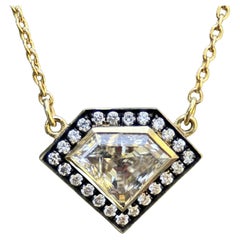 18K Gold Shield Shape Diamond Pendant with Diamond Halo