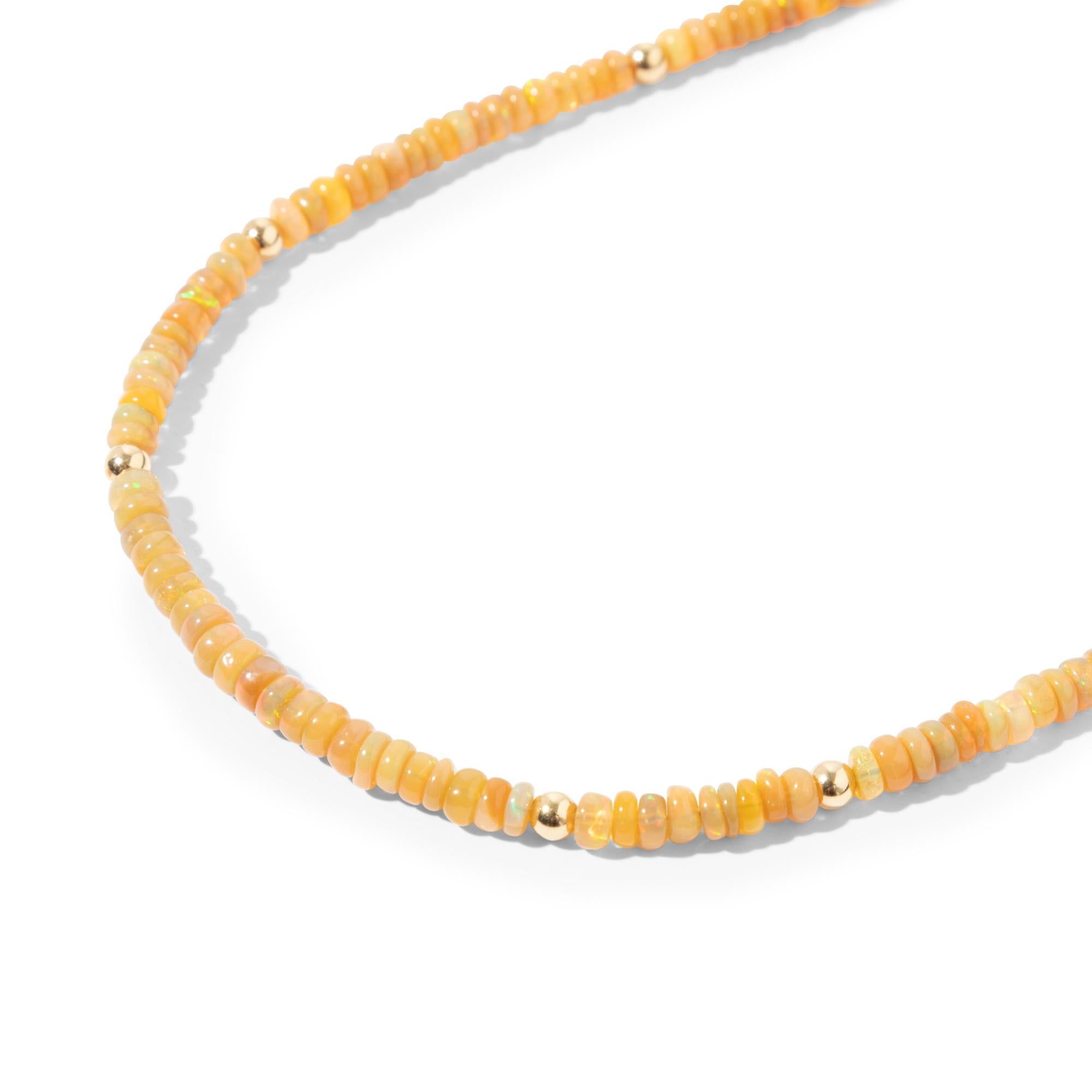 Artisan 18k Gold Short Orange Opal Beads Necklace