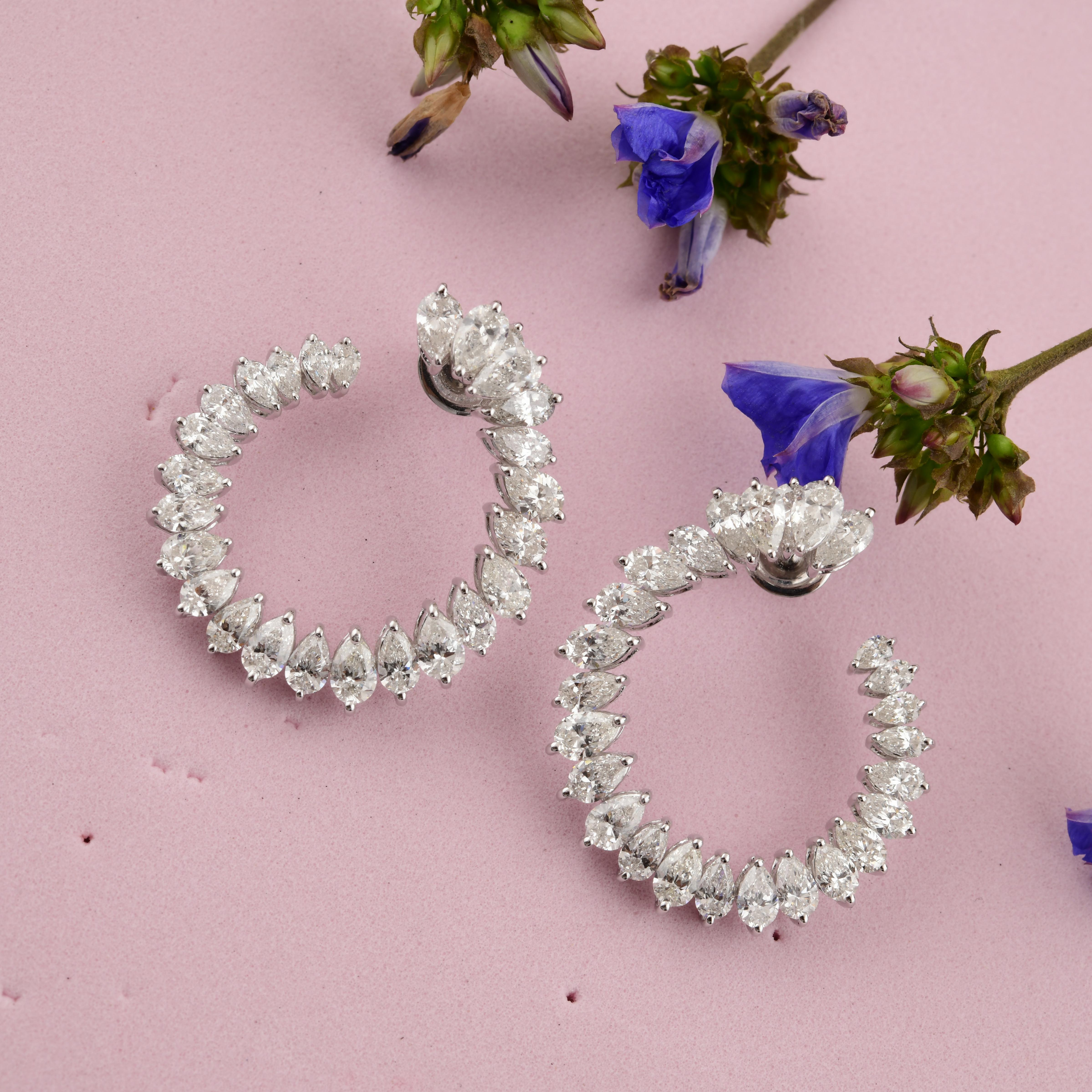 Taille poire Boucles d'oreilles en or 18k SI/HI 8 Carat Pear Diamond C-Hoop Stud Earrings All Tariffs Paid en vente