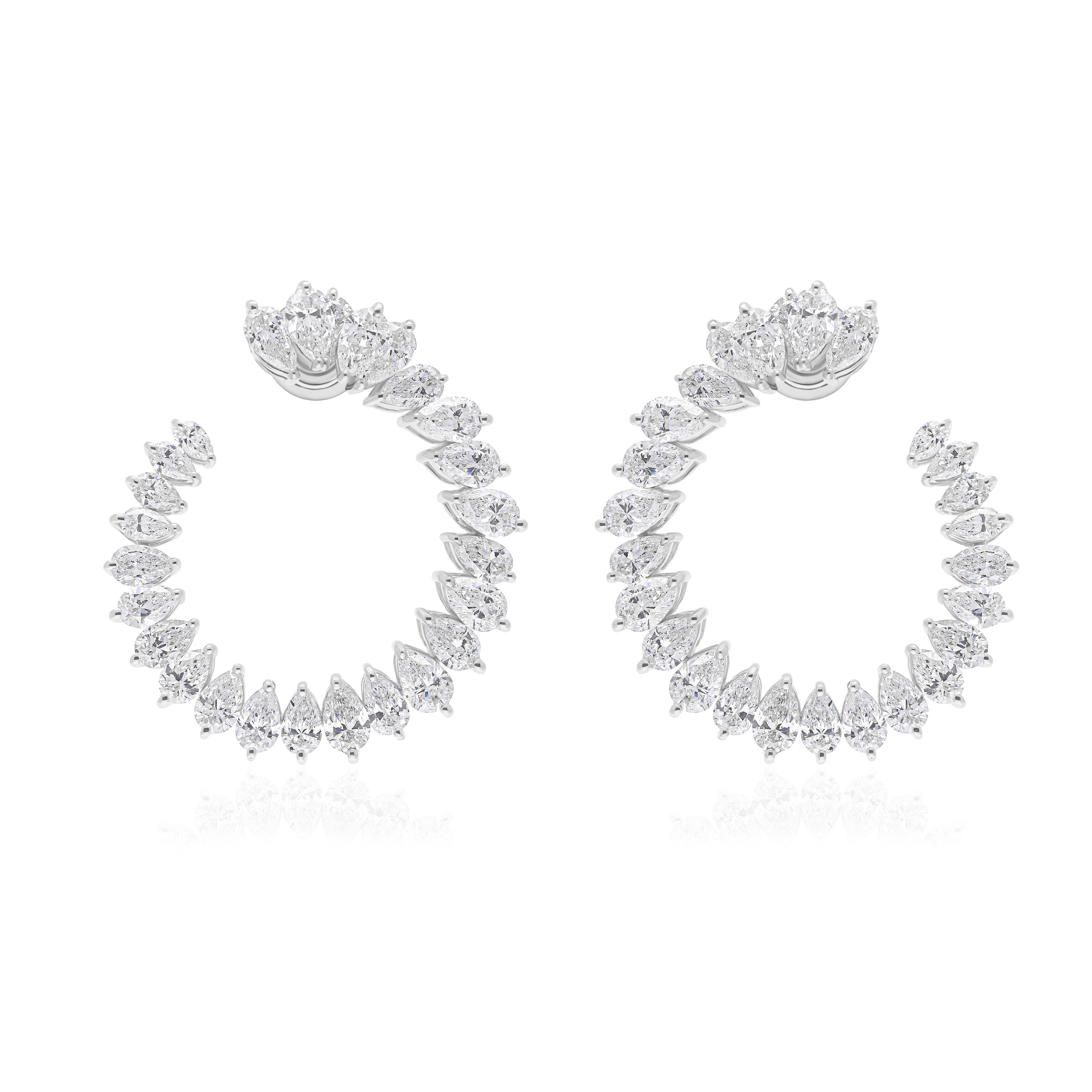 Boucles d
oreilles en or 18k SI/HI 8 Carat Pear Diamond C-Hoop Stud Earrings All Tariffs Paid