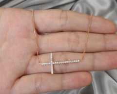 18k Gold Sideway Diamond Cross Necklace Natural Brilliant Diamond