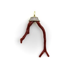 18K Gold Signature Branch Coral and Diamond Studded Pendant