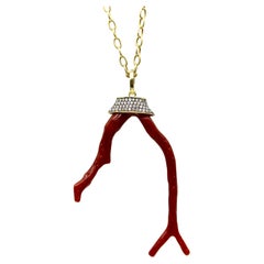 18K Gold Signature Branch Coral and Diamond Studded Pendant