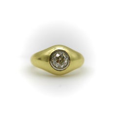 18K Gold Signature Old European Cut Diamond Rub Over Ring
