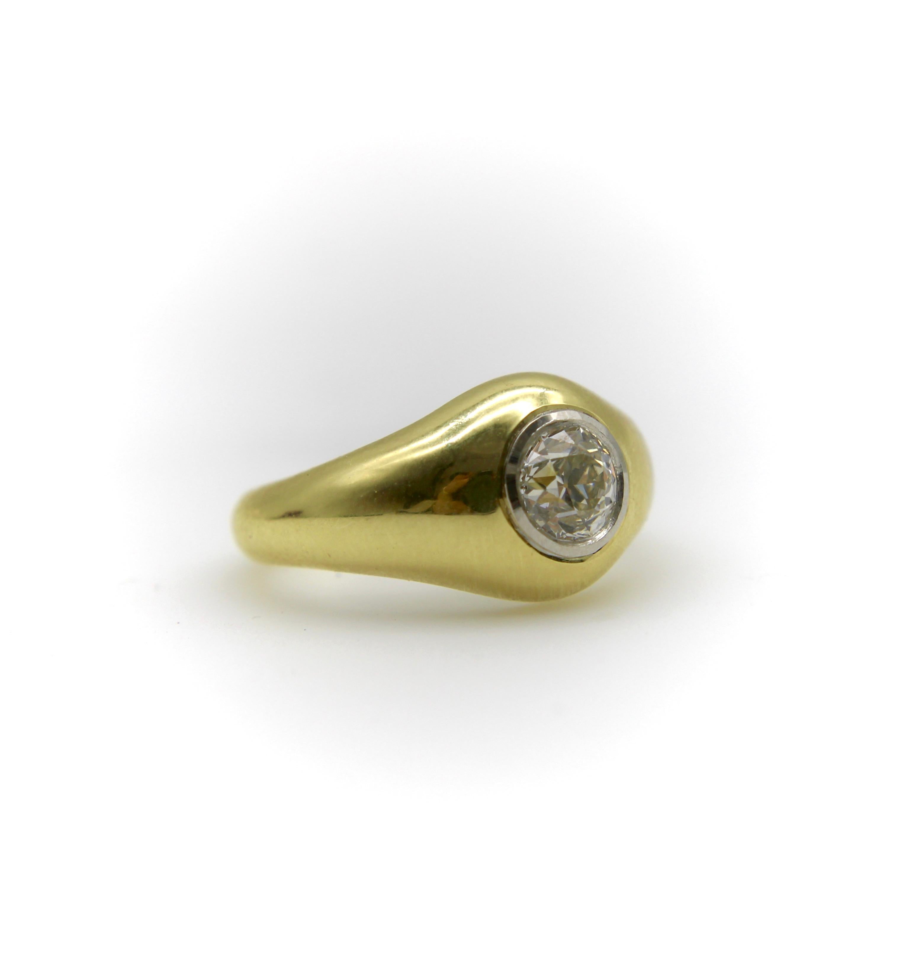 18K Gold Signature Old European Cut Diamond Signature Rub Over Ring For Sale 1