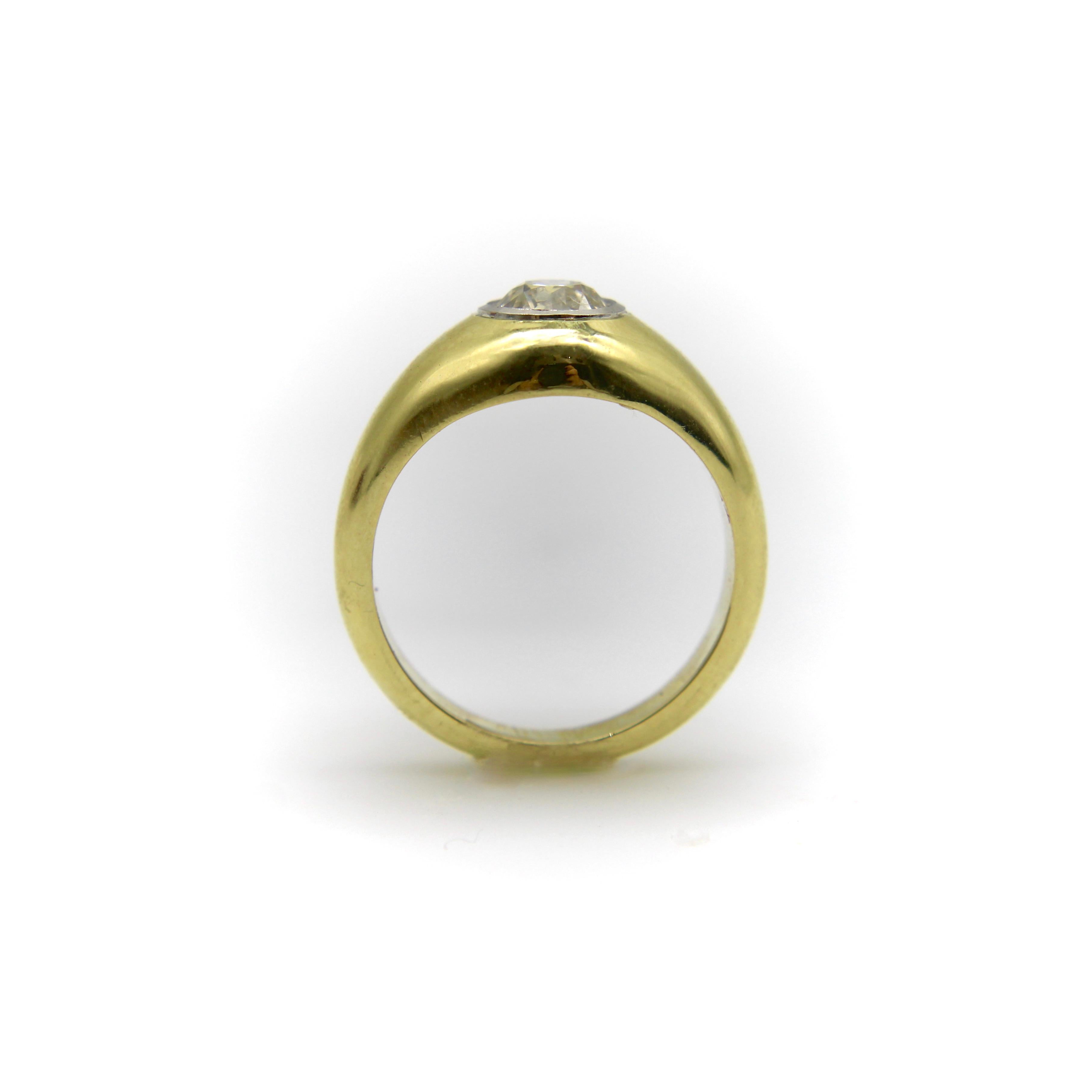 18K Gold Signature Old European Cut Diamond Signature Rub Over Ring For Sale 2