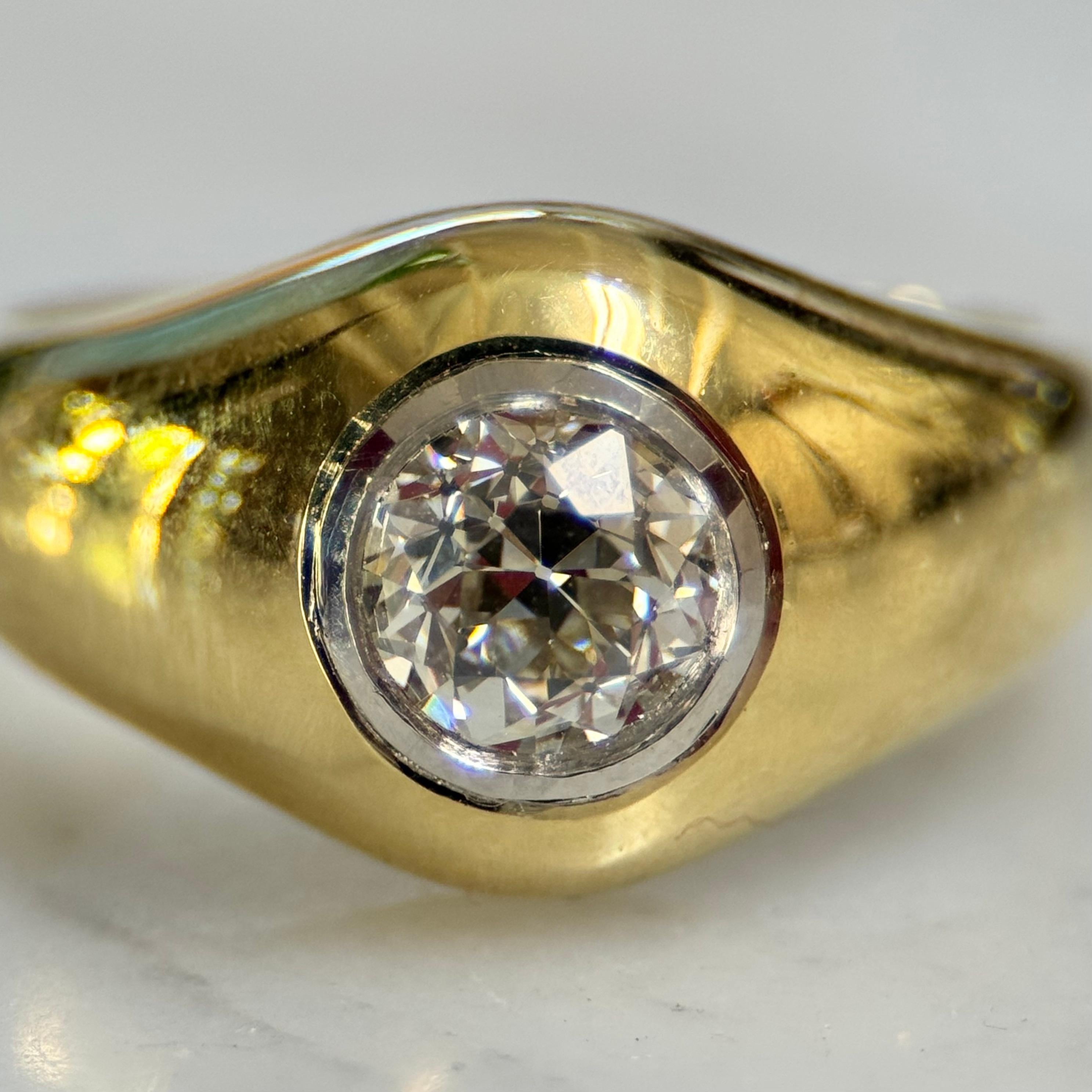 18K Gold Signature Old European Cut Diamond Signature Rub Over Ring For Sale 3