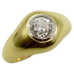 18 Karat Gold Signatur Old European Cut Diamant Signature Rub Over Ring 