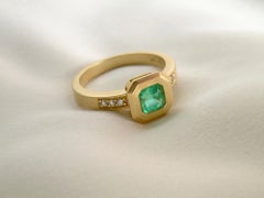 18K Gold Signet Ring: Lünette Set .6 Karat kolumbianischen Smaragd & Diamanten