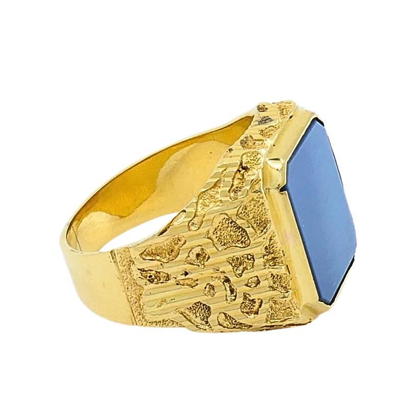 Men's 18k Gold Signet Ring Blue Agate Men’s Ring