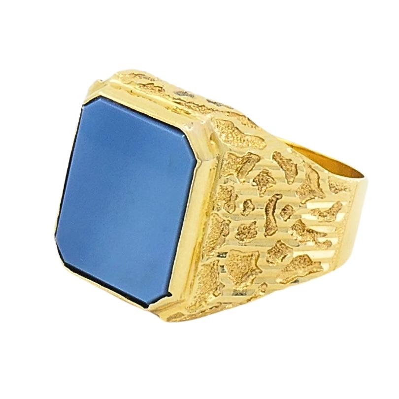 18k Gold Signet Ring Blue Agate Men’s Ring 1