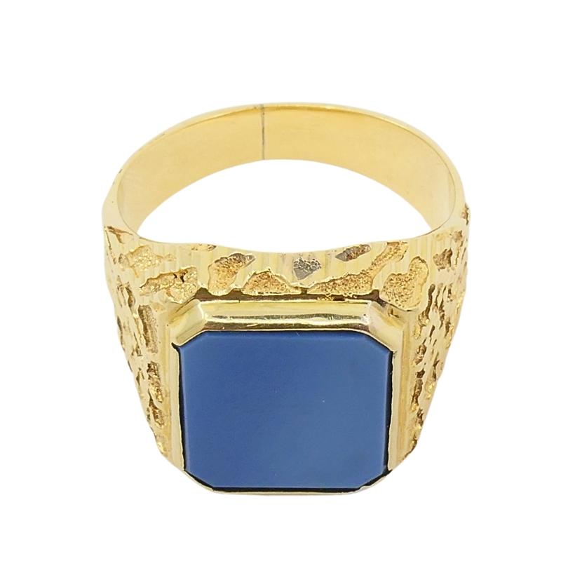 18k Gold Signet Ring Blue Agate Men’s Ring 2