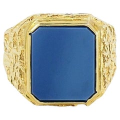 18k Gold Signet Ring Blue Agate Men’s Ring