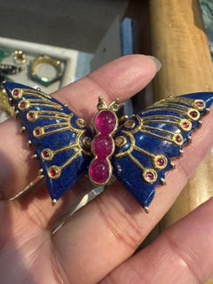 18k Gold Silver 67 carats Ruby Diamond Lapis Butterfly Ring Moving Wings! 18k Gold Silver 67 carats Ruby Diamond Lapis Butterfly Ring Moving Wings!