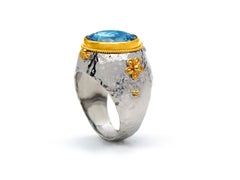 18k Gold & Silver Baby Blue Topaz Hammered Ring