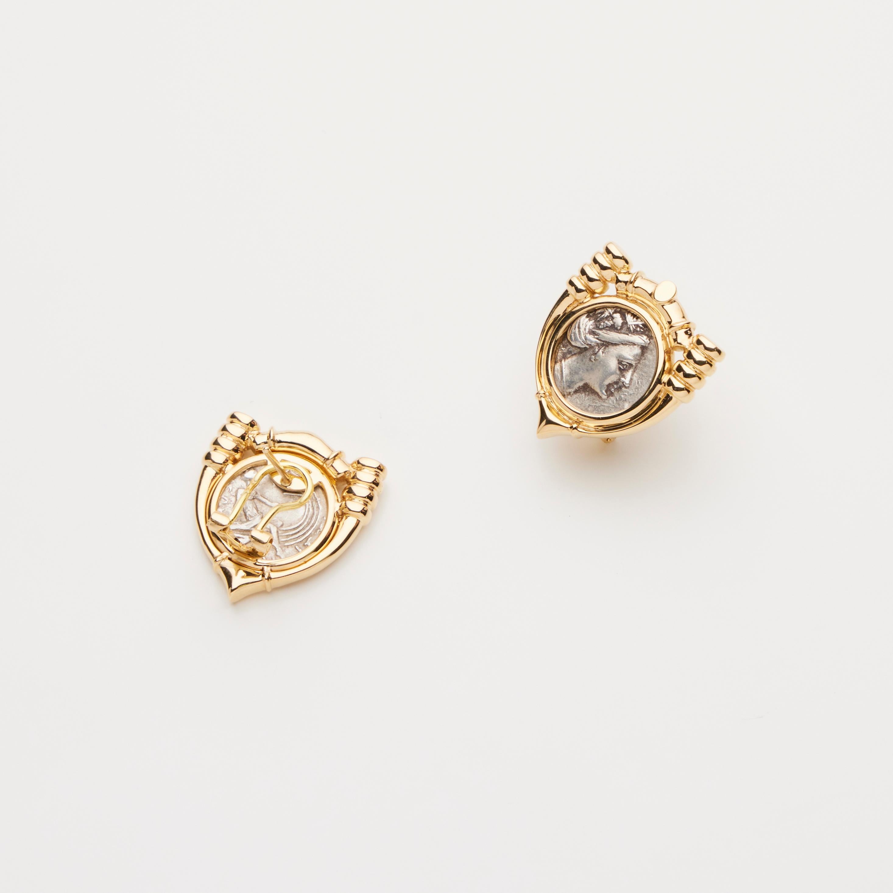 18 Karat Gold Silber Münzen Schildkrötenform Ohrring (Art déco) im Angebot