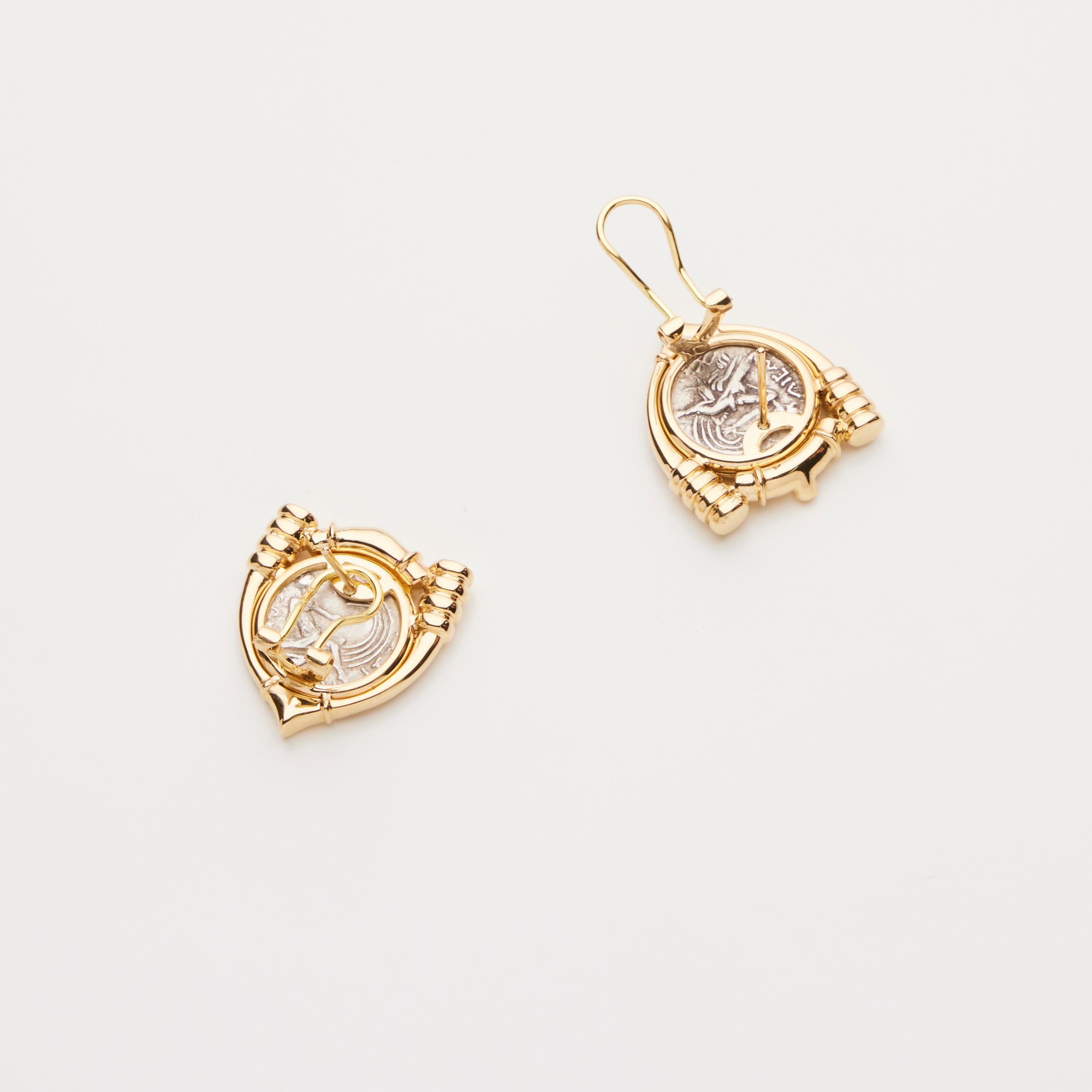 18 Karat Gold Silber Münzen Schildkrötenform Ohrring im Zustand „Neu“ im Angebot in Arcadia, CA