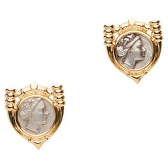18K Gold Silver Coins Shield Shape Earring