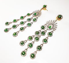 18 Karat Gold and Silver Earrings with Diamonds and Emeralds