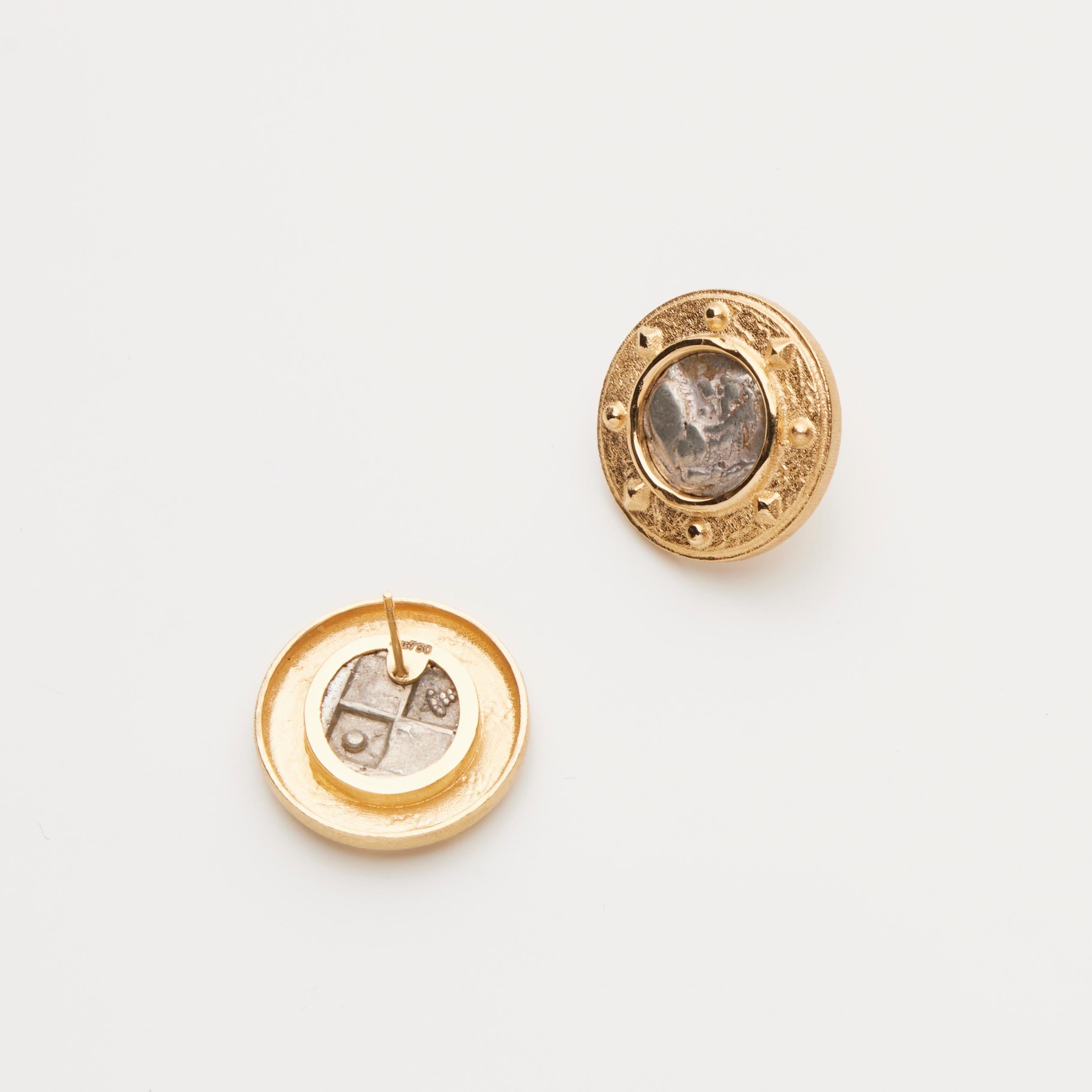 Women's 18K Gold Silver Lion Coins Earring For Sale