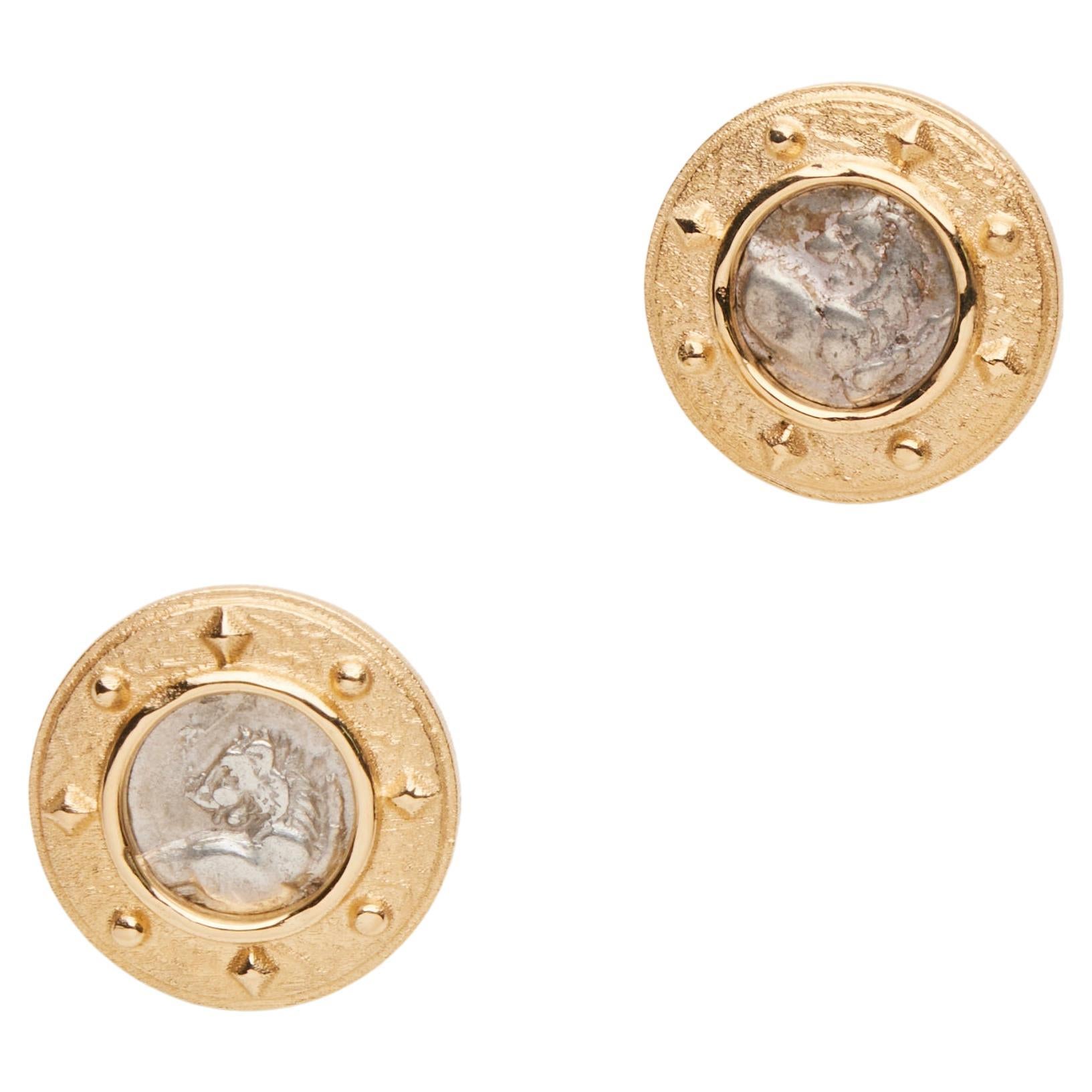 18K Gold Silver Lion Coins Earring