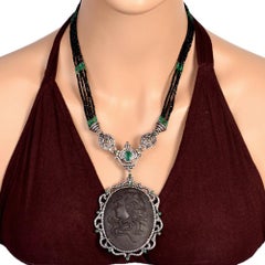 Lady With A Snake Lava Quartz Cameo Necklace