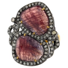 18k Gold & Silver Multi Sapphire Ring with Pave Diamonds