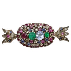 18K Gold & Silver Muti-Gem Candy Brooch