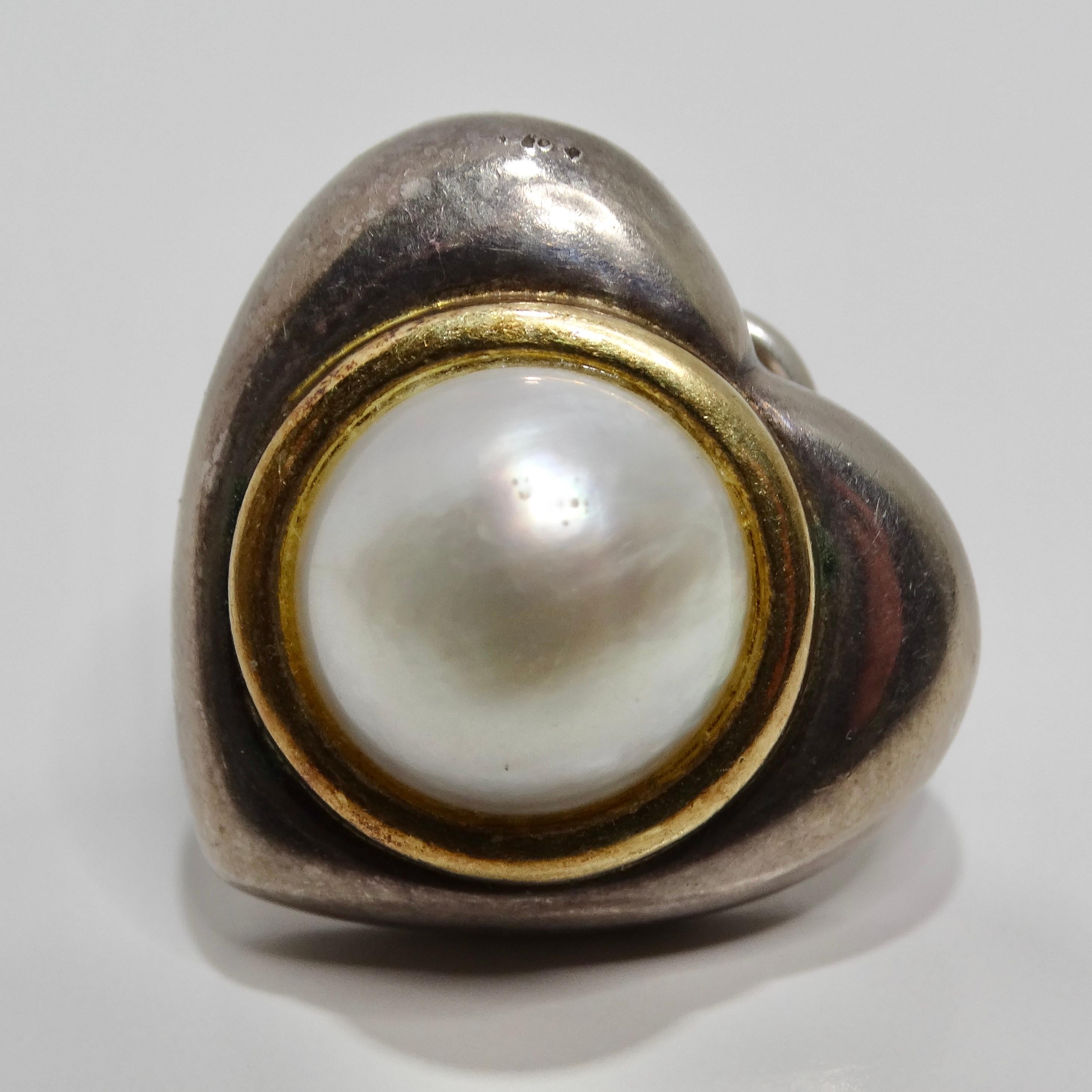 Women's or Men's 18K Gold Silver Pearl 1960s Heart Earrings For Sale